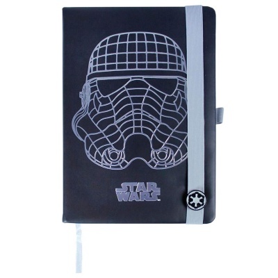 Caderno preto com elástico branco e estampa Stormtrooper Star Wars