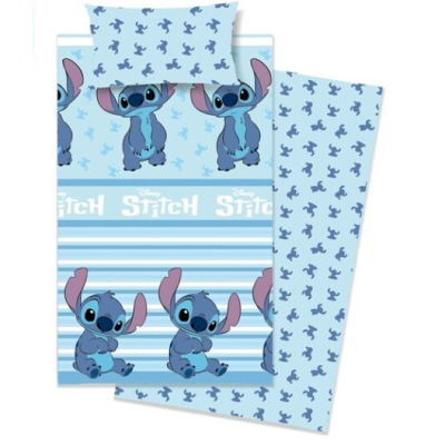 Jogo de cama azul com estampado do personagem Stitch da Disney
