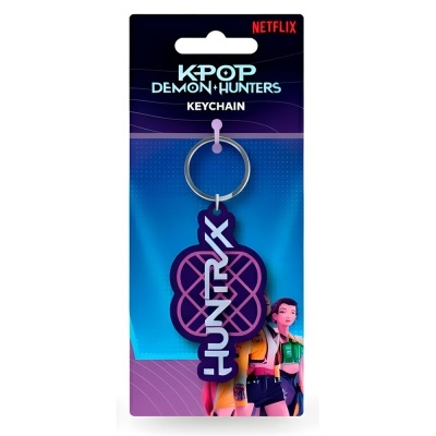 Chaveiro K-POP DEMON HUNTERS da Netflix em embalagem azul e preta