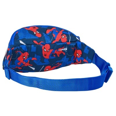 Bolsa de cintura azul com padrão Homem-Aranha e cinto ajustável