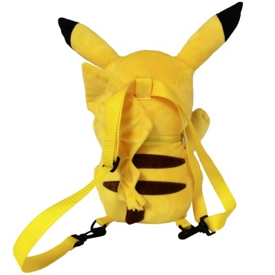 Mochila amarela de peluche tipo Pikachu com zíper e alças amarelas