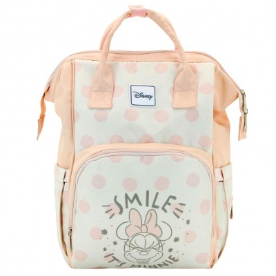 Mochila Disney com padrão de bolas cor de rosa e desenho da Minnie