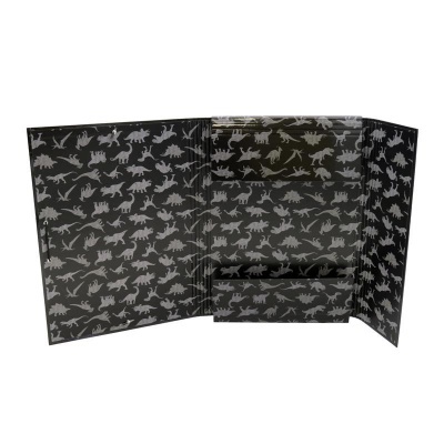 Carteira preta dobrável com padrão de dinossauros brancos