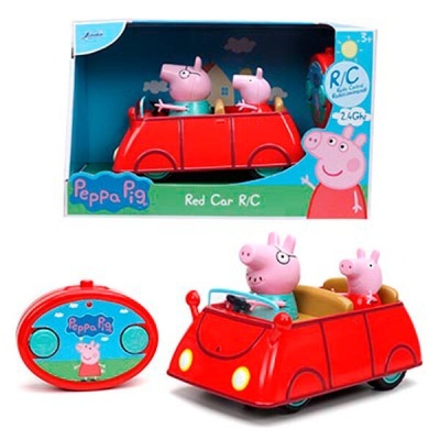 Carro vermelho R/C da Peppa Pig com duas figuras e comando oval vermelho