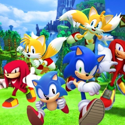 Personagens animados coloridos em floresta com detalhes azuis, amarelos e vermelhos