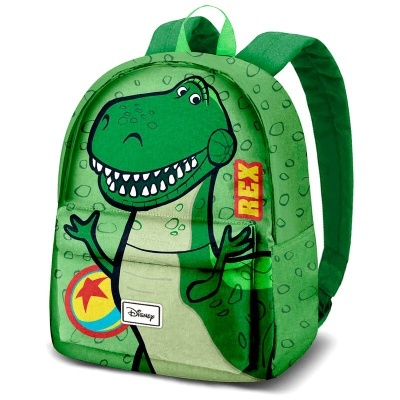 Mochila verde com estampa do dinossauro Rex e texto Disney