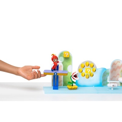 Brinquedo Super Mario com mini figuras e suporte plástico azul