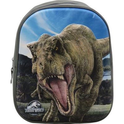 Mochila cinzenta com estampa de dinossauro e logo Jurassic World