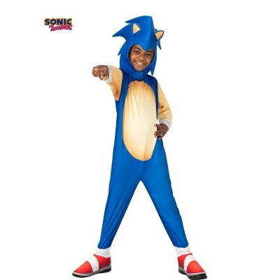 Fato de Carnaval Sonic the Hedgehog azul e bege com capuz e sapatos estampados