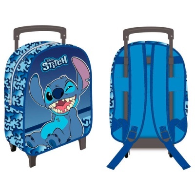 Mala infantil azul com personagem Stitch e padrão de puzzle