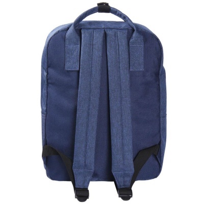 Mochila azul escura vista de trás com alças acolchoadas