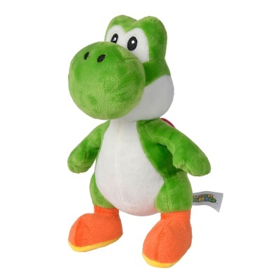 Pelúcia do personagem Yoshi verde com sapatos laranja.