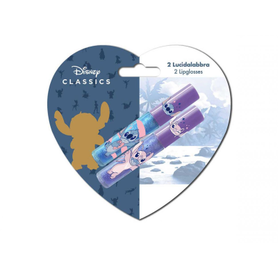 Pack de 2 lip glosses Disney Classics Stitch em embalagem em forma de coração.