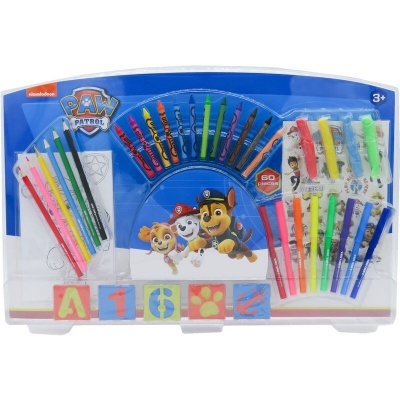 Conjunto de desenho Paw Patrol com lápis, canetas, tinta e carimbos