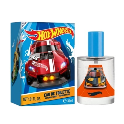 Frasco e embalagem Hot Wheels Eau de Toilette com carros de corrida