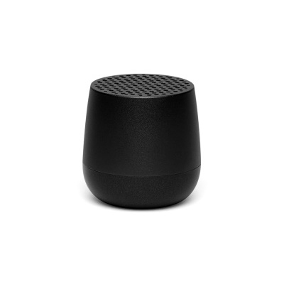 Coluna portátil preta compacta com grelha circular no topo