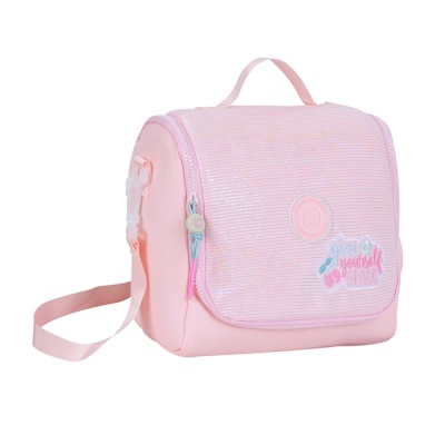 Mala pequena cor-de-rosa com texto bordado love yourself