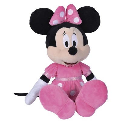 Pelúcia da Minnie Mouse com vestido rosa e laço rosa de bolinhas