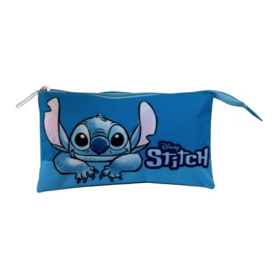 Estojo escolar azul com personagem Stitch Disney e fecho prateado