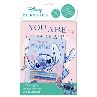 Conjunto de colorir Disney Classics com personagem Stitch azul e lápis de cor