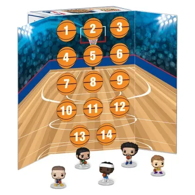 Calendário advento com tema basquete e mini figuras de jogadores