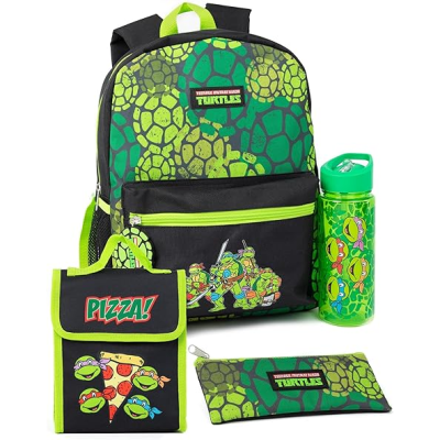 Conjunto de mochila, lancheira, estojo e garrafa Teenage Mutant Ninja Turtles para crianças