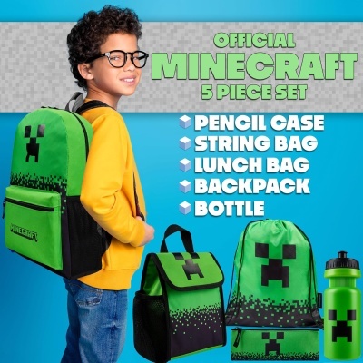 Conjunto oficial Minecraft 5 peças verde com rosto de creeper preto