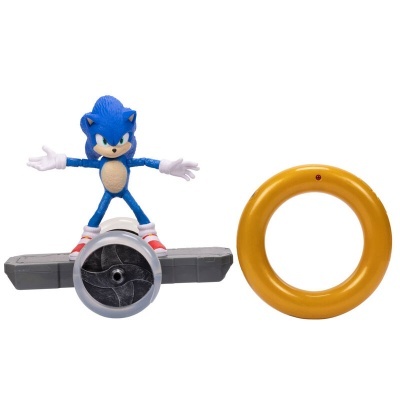 Figura de ação Sonic em cima de objeto com hélice e anel amarelo
