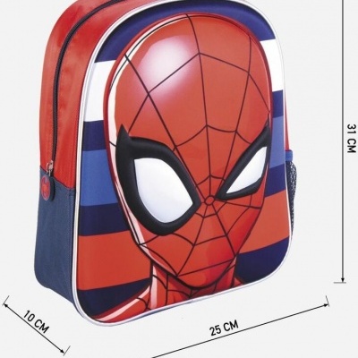 Mochila vermelha e azul com estampa do Homem-Aranha em relevo