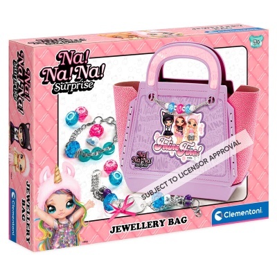 Caixa do jogo Na! Na! Na! Surprise Jewellery Bag com bolsa rosa e acessórios.
