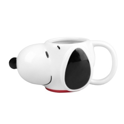 Caneca cerâmica formato rosto Snoopy com orelhas pretas e nariz preto