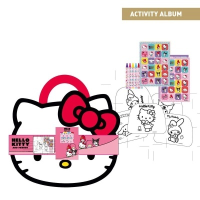 Saco atividade Hello Kitty rosa com cadernos, autocolantes e lápis de cor