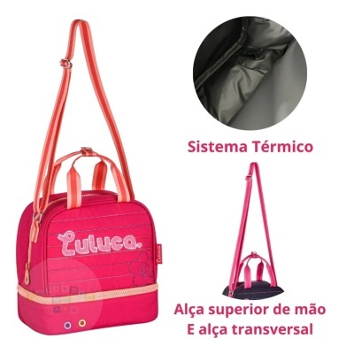 Mala térmica cor-de-rosa com alças e interior térmico
