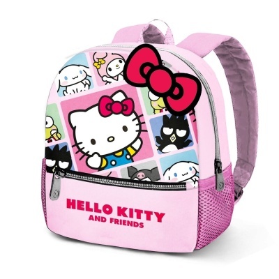 Mochila infantil rosa com estampa Hello Kitty e amigos
