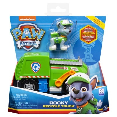 Brinquedo 'Rocky Recycle Truck' da Paw Patrol com camião verde e figura de personagem Rocky