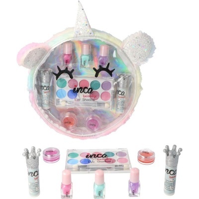 Conjunto de maquilhagem unicórnio com sombras, esmaltes e frascos decorativos