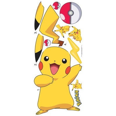 Conjunto de recortes em papel do personagem Pikachu e Pokébolas para montar.