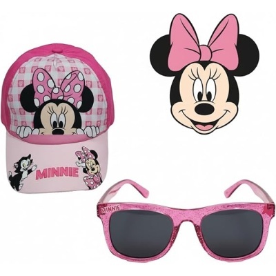 Conjunto infantil de boné e óculos de sol Minnie cor de rosa