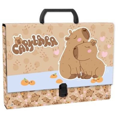 Pasta bege com desenho de capivaras e texto CAPIVARA