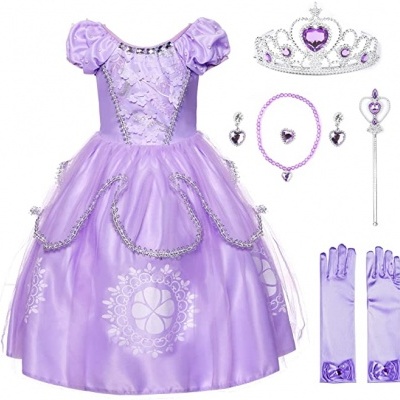Vestido de princesa lilás com acessórios