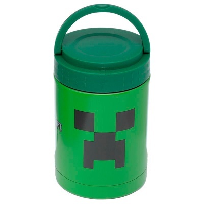 Garrafa térmica verde com padrão preto da face Creeper do Minecraft