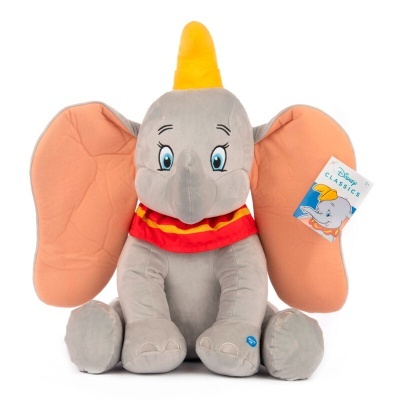 Pelúcia do Dumbo Disney cinzento com orelhas cor de pêssego e lenço vermelho.