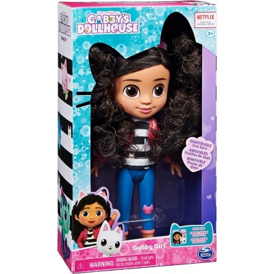 Boneca Gabby Girl com orelhas de gato negras em embalagem da Gabby's Dollhouse