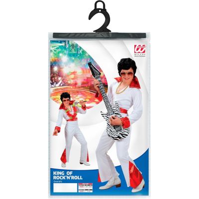 Fato KING OF ROCK'N'ROLL branco e vermelho com acessórios em embalagem