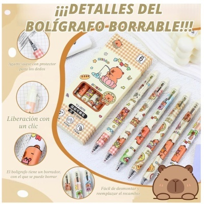 Conjunto de canetas apagáveis decoradas com desenhos de ursos em caixa