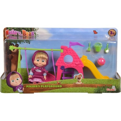 Brinquedo Masha and The Bear com figura da Masha e parque infantil em embalagem