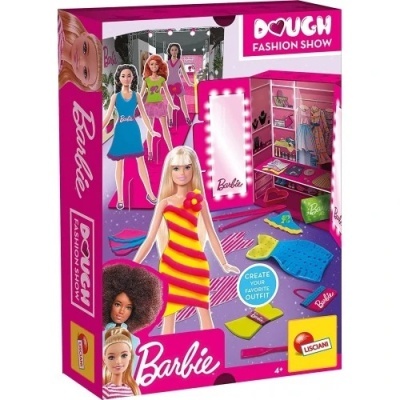 Embalagem do brinquedo Barbie DOUGH FASHION SHOW com bonecas e acessórios coloridos