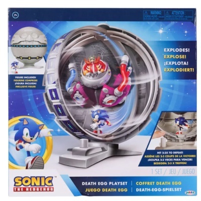 Brinquedo Sonic Death Egg Playset com figuras e caixa azul com textos multilingues