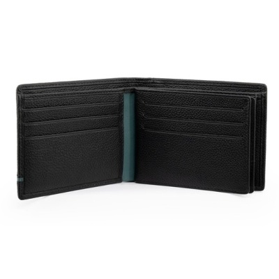Carteira masculina preta em couro com compartimentos para cartões
