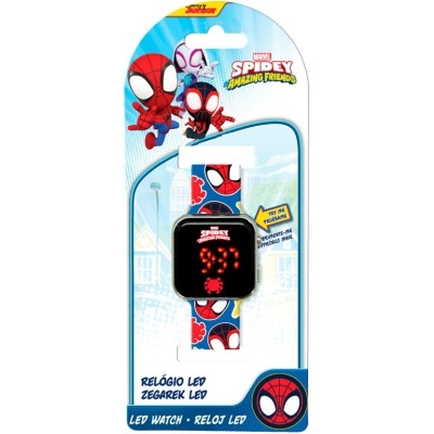 Relógio LED Homem-Aranha com bracelete colorido em embalagem de cartão